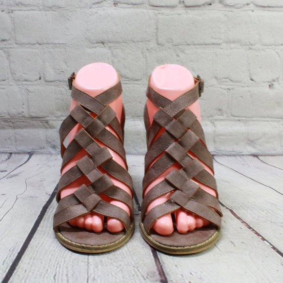 Mi.iM Don't Cross Me Heel Brown Leather Braided Straps Sandals Size 7 - Picture 4 of 9